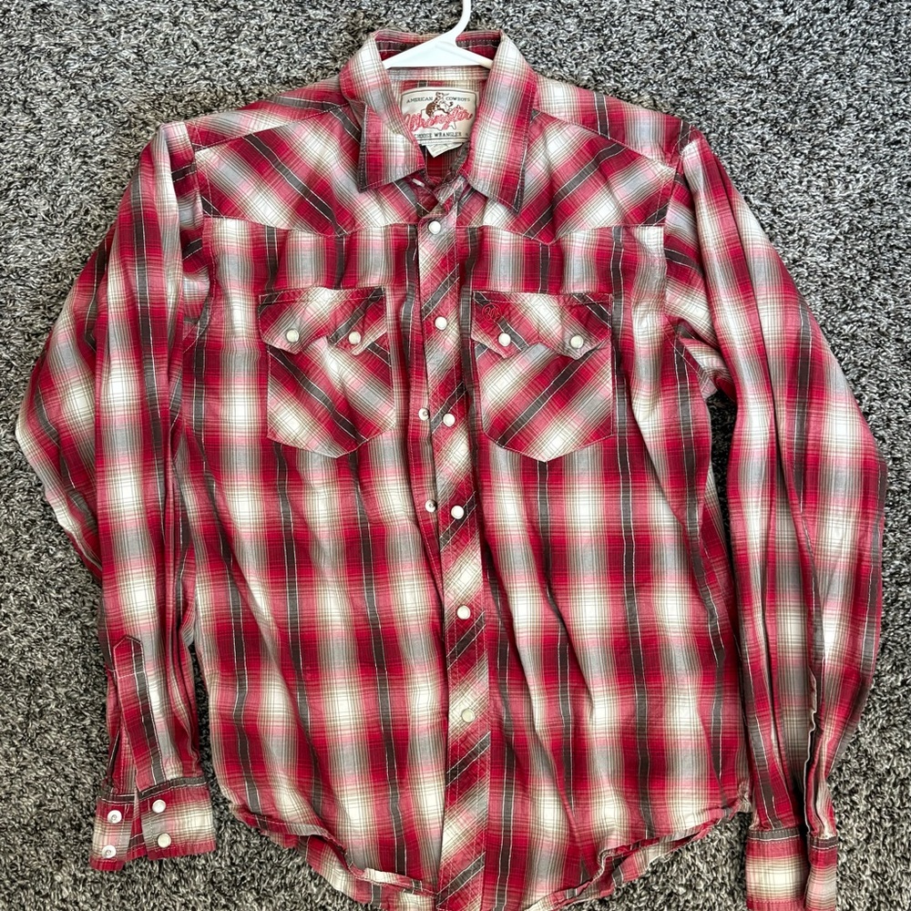 Wrangler Red Plaid Kids Button Down Shirt